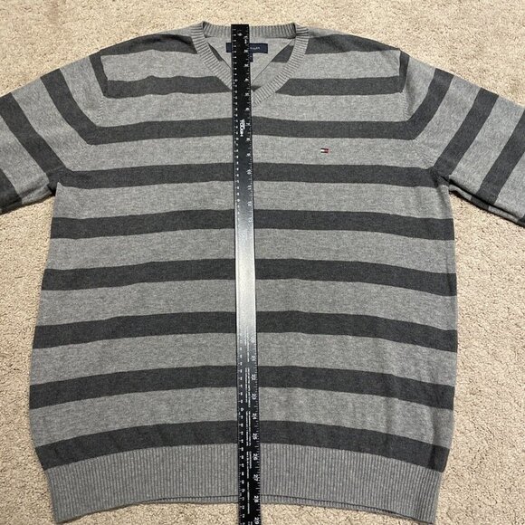 Tommy Hilfiger Mens Gray Striped V-Neck Sweater Size L 100% Cotton Long Sleeve - Picture 6 of 8